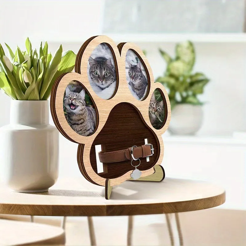 Pet Paw Print Memorial Photo Frame for Collar Display